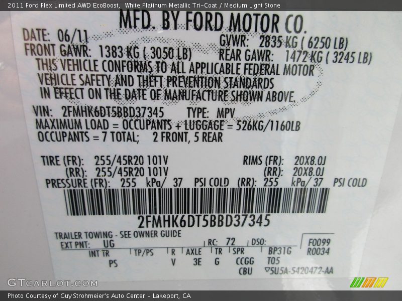 White Platinum Metallic Tri-Coat / Medium Light Stone 2011 Ford Flex Limited AWD EcoBoost