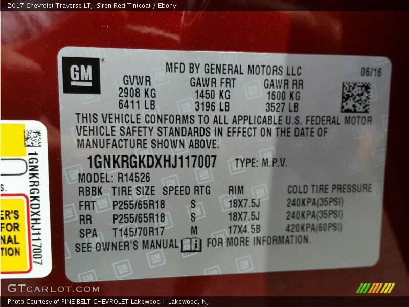 Siren Red Tintcoat / Ebony 2017 Chevrolet Traverse LT