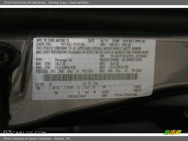 Sterling Gray / Charcoal Black 2014 Ford Focus SE Hatchback