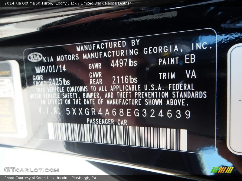 Ebony Black / Limited Black Nappa Leather 2014 Kia Optima SX Turbo