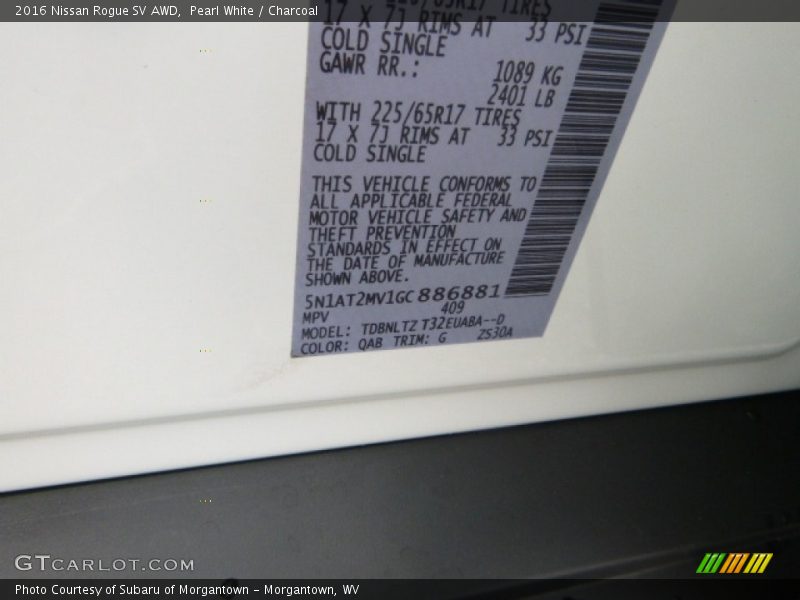 Pearl White / Charcoal 2016 Nissan Rogue SV AWD