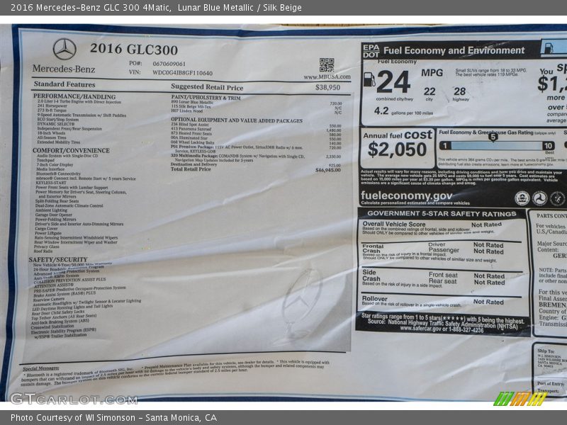 Lunar Blue Metallic / Silk Beige 2016 Mercedes-Benz GLC 300 4Matic