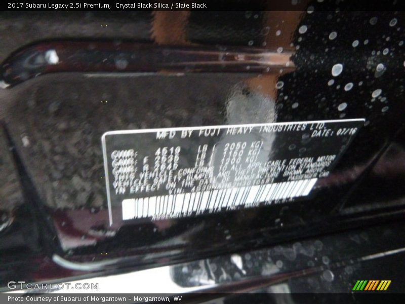Crystal Black Silica / Slate Black 2017 Subaru Legacy 2.5i Premium