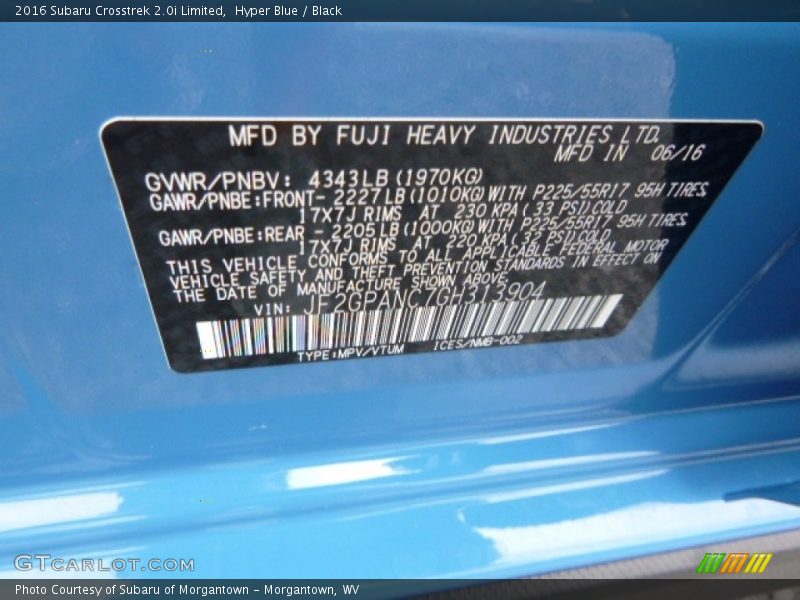 Hyper Blue / Black 2016 Subaru Crosstrek 2.0i Limited