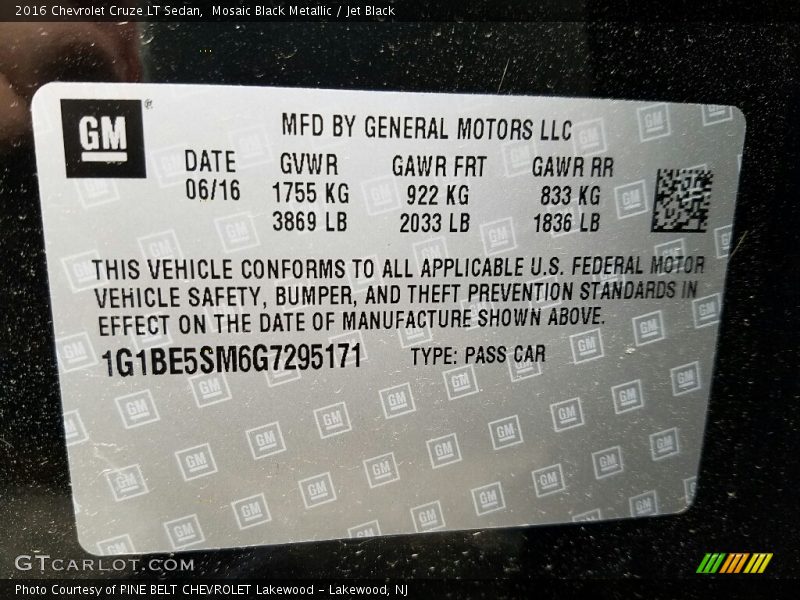 Mosaic Black Metallic / Jet Black 2016 Chevrolet Cruze LT Sedan