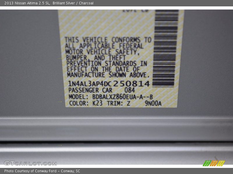 Brilliant Silver / Charcoal 2013 Nissan Altima 2.5 SL