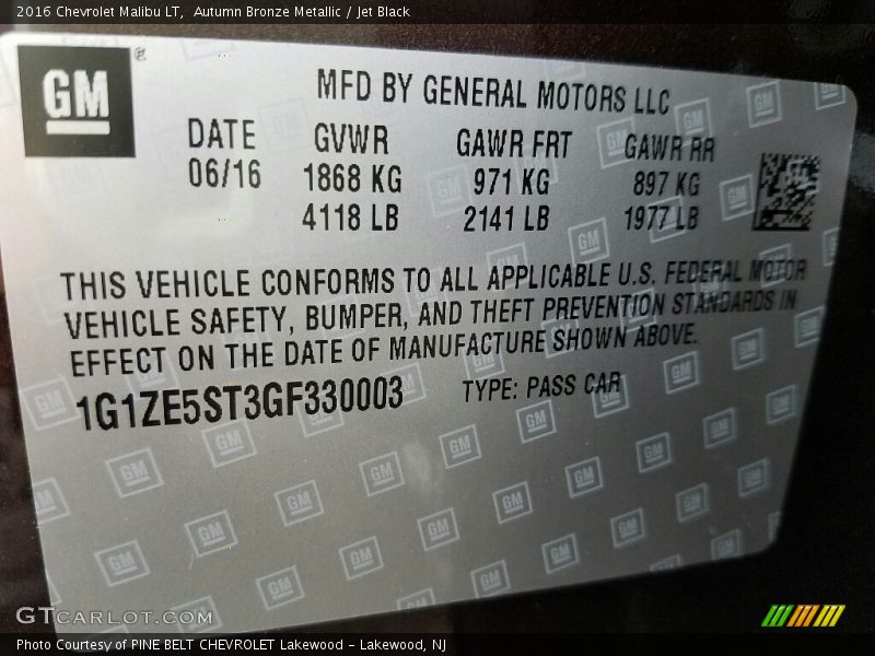 Autumn Bronze Metallic / Jet Black 2016 Chevrolet Malibu LT