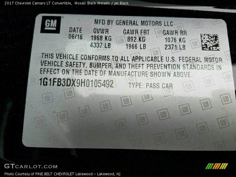 Mosaic Black Metallic / Jet Black 2017 Chevrolet Camaro LT Convertible
