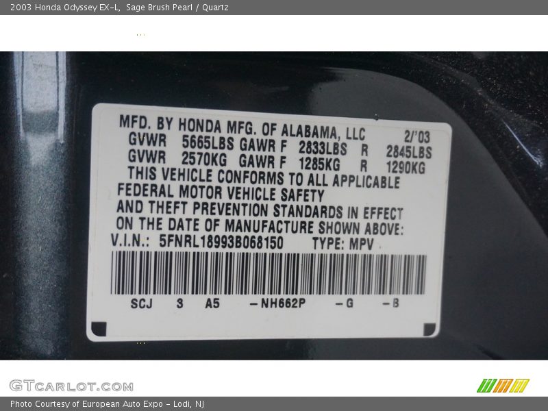 Sage Brush Pearl / Quartz 2003 Honda Odyssey EX-L