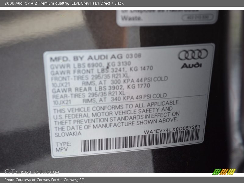Lava Grey Pearl Effect / Black 2008 Audi Q7 4.2 Premium quattro
