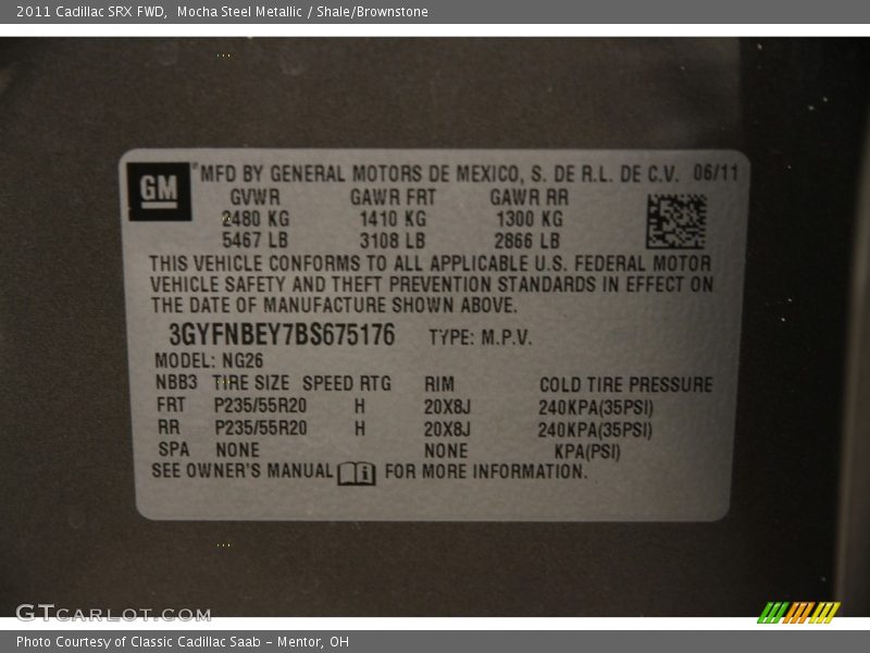 Mocha Steel Metallic / Shale/Brownstone 2011 Cadillac SRX FWD