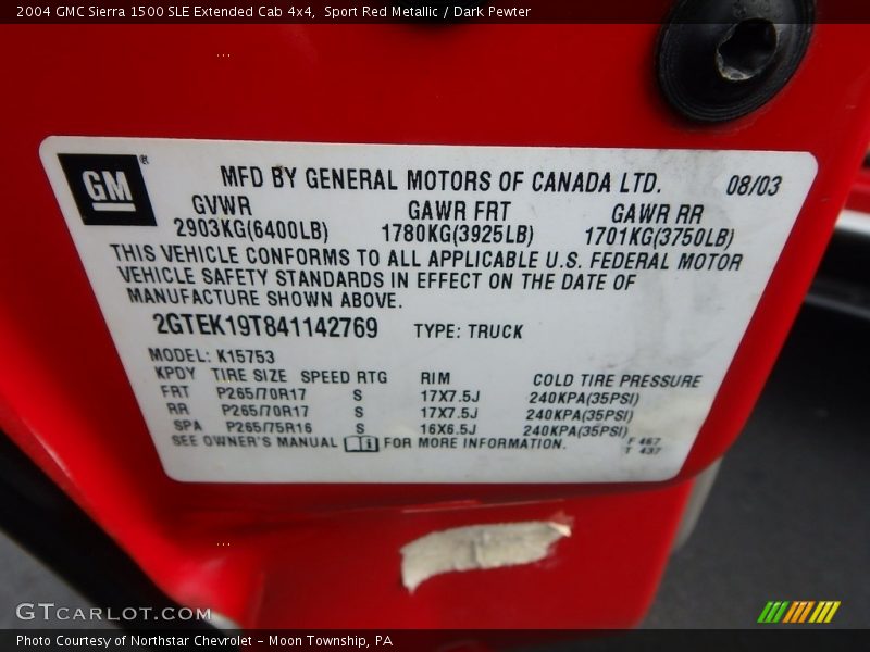 Sport Red Metallic / Dark Pewter 2004 GMC Sierra 1500 SLE Extended Cab 4x4