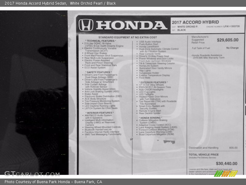  2017 Accord Hybrid Sedan Window Sticker
