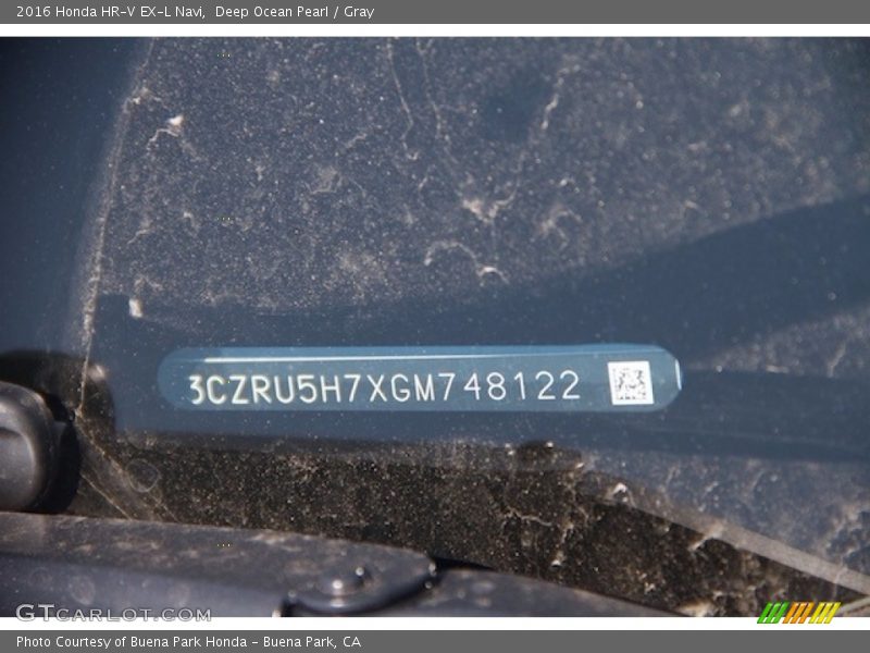 Deep Ocean Pearl / Gray 2016 Honda HR-V EX-L Navi