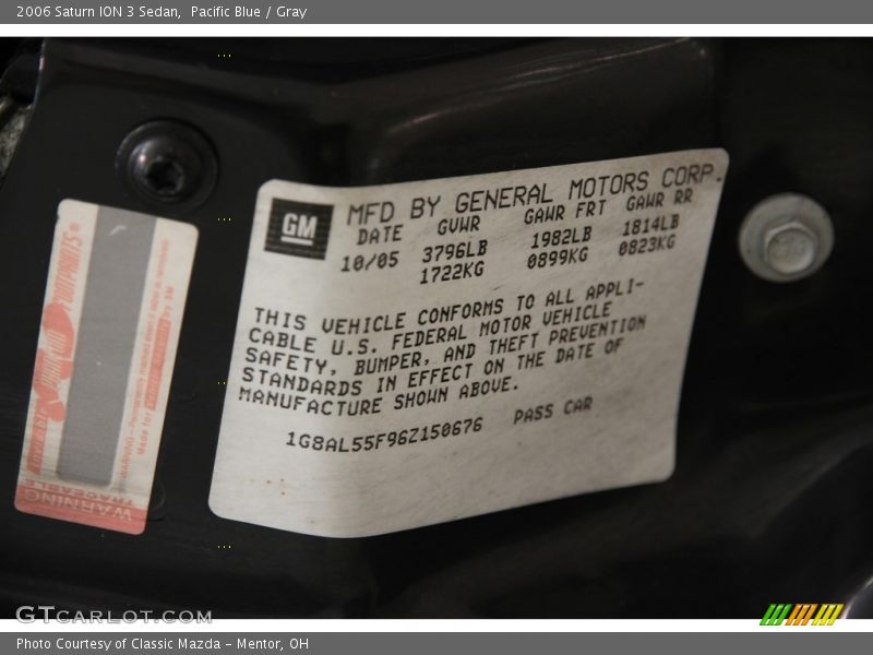 Pacific Blue / Gray 2006 Saturn ION 3 Sedan
