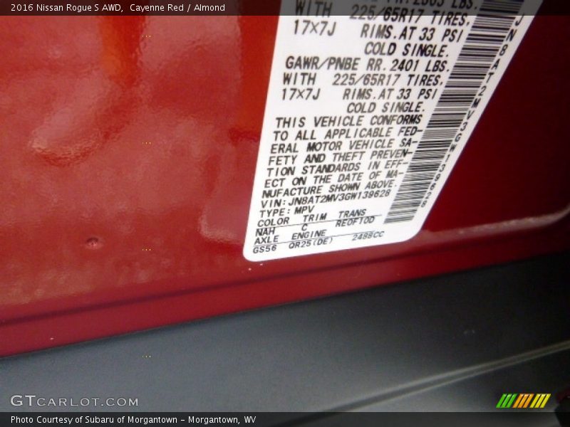 Cayenne Red / Almond 2016 Nissan Rogue S AWD