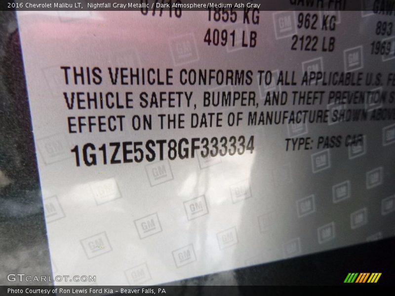 Nightfall Gray Metallic / Dark Atmosphere/Medium Ash Gray 2016 Chevrolet Malibu LT
