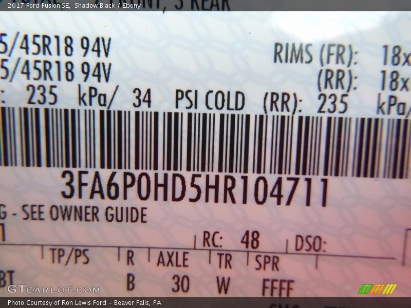 Shadow Black / Ebony 2017 Ford Fusion SE