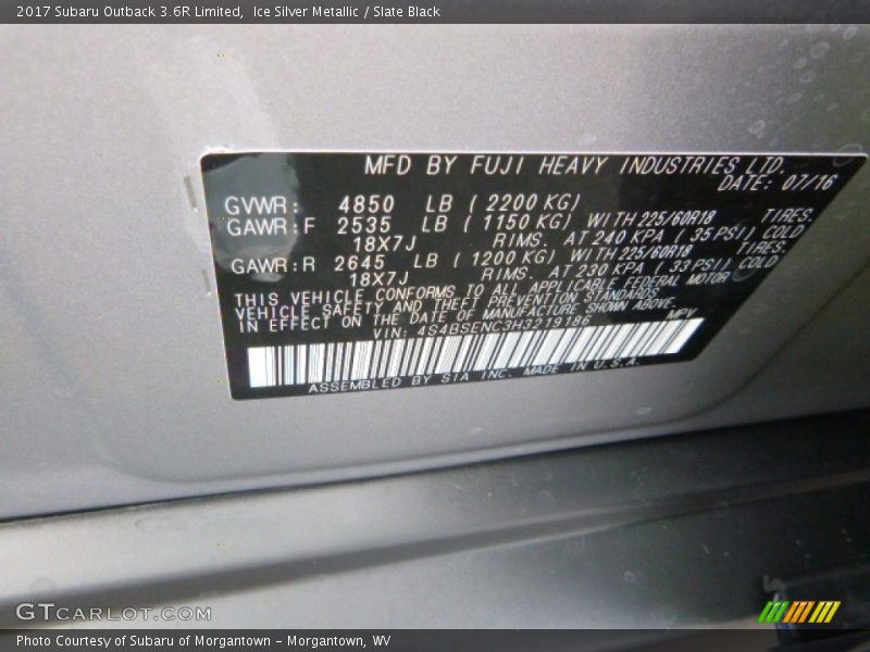 Ice Silver Metallic / Slate Black 2017 Subaru Outback 3.6R Limited