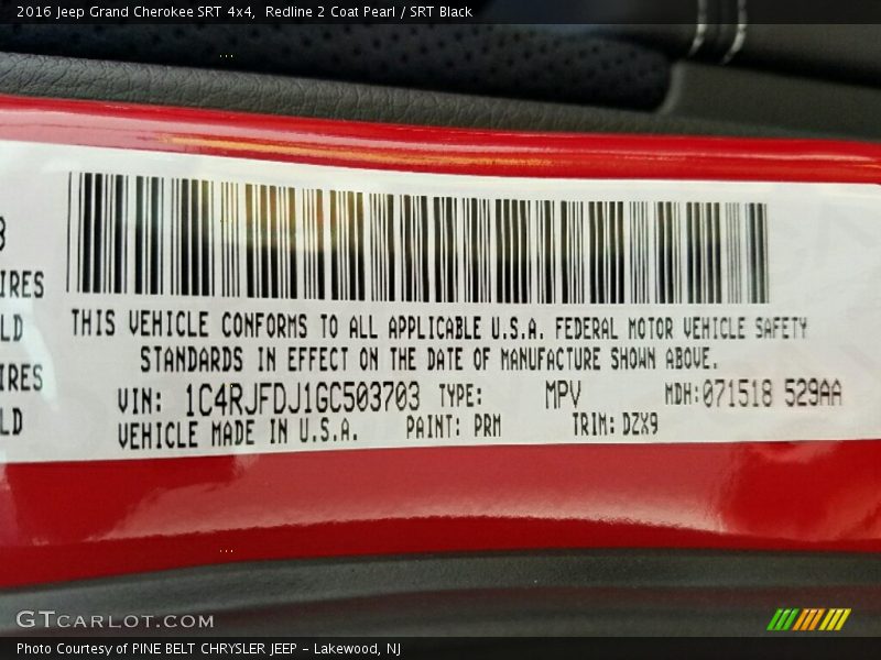 Redline 2 Coat Pearl / SRT Black 2016 Jeep Grand Cherokee SRT 4x4