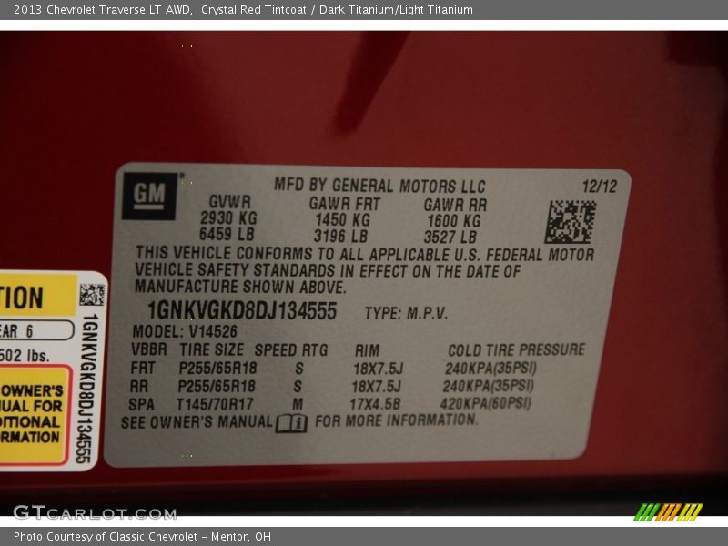 Crystal Red Tintcoat / Dark Titanium/Light Titanium 2013 Chevrolet Traverse LT AWD
