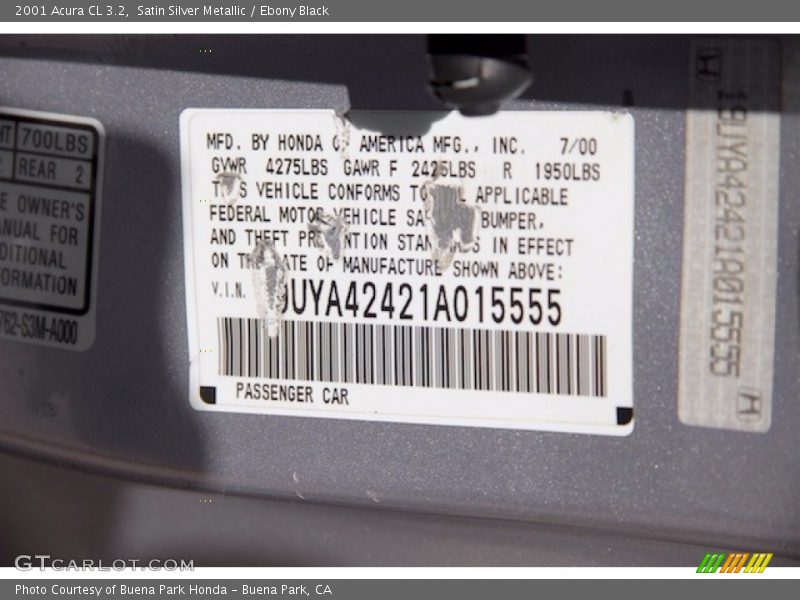 Satin Silver Metallic / Ebony Black 2001 Acura CL 3.2