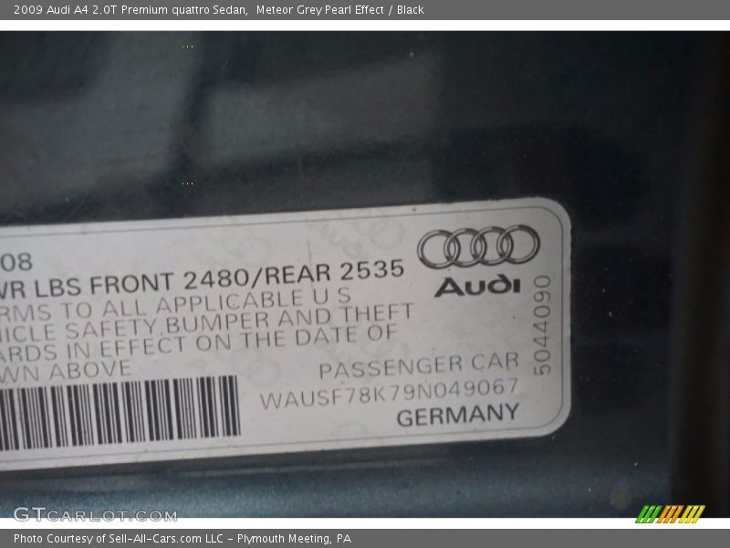 Meteor Grey Pearl Effect / Black 2009 Audi A4 2.0T Premium quattro Sedan