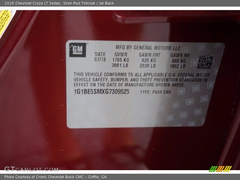 Siren Red Tintcoat / Jet Black 2016 Chevrolet Cruze LT Sedan