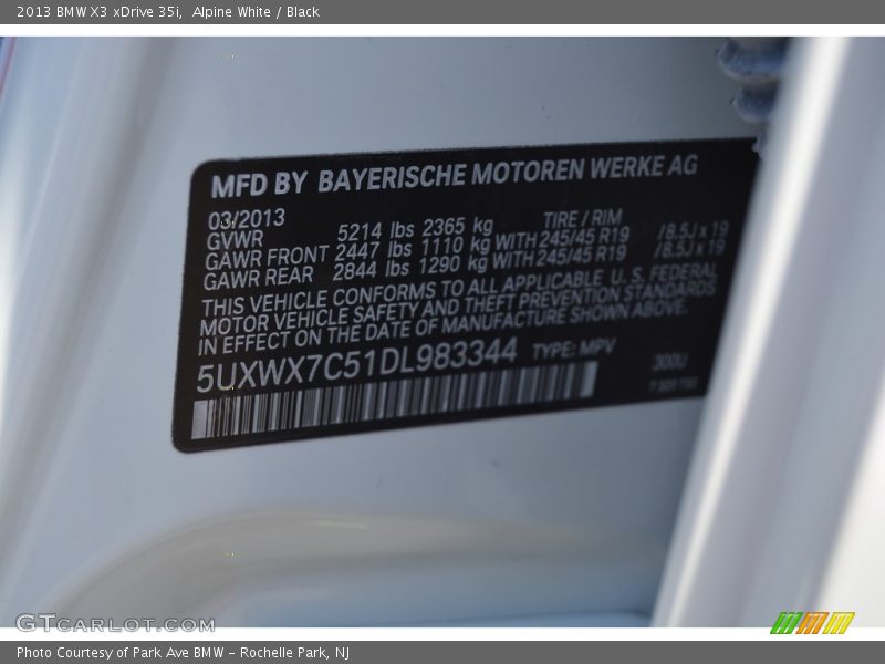 Alpine White / Black 2013 BMW X3 xDrive 35i