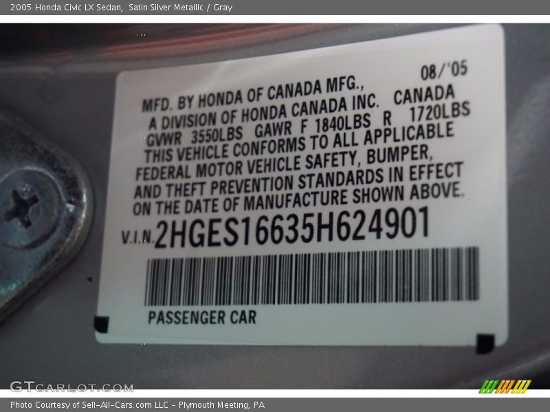 Satin Silver Metallic / Gray 2005 Honda Civic LX Sedan