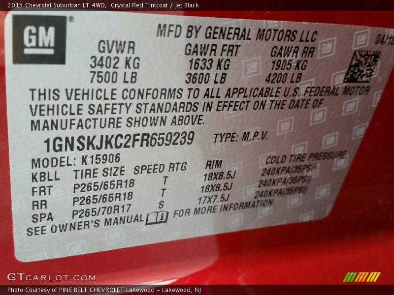 Crystal Red Tintcoat / Jet Black 2015 Chevrolet Suburban LT 4WD
