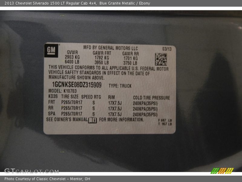Blue Granite Metallic / Ebony 2013 Chevrolet Silverado 1500 LT Regular Cab 4x4