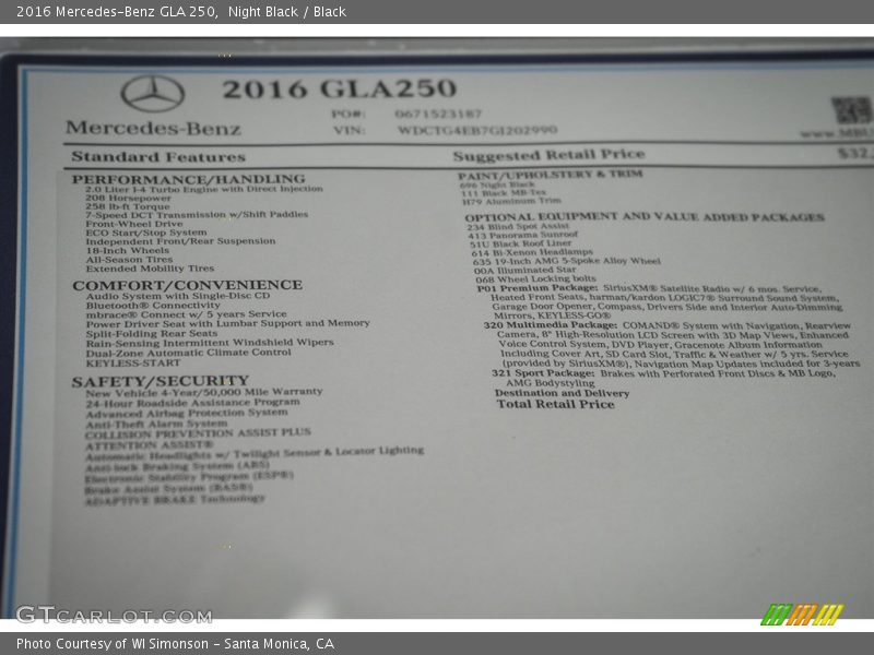 Night Black / Black 2016 Mercedes-Benz GLA 250