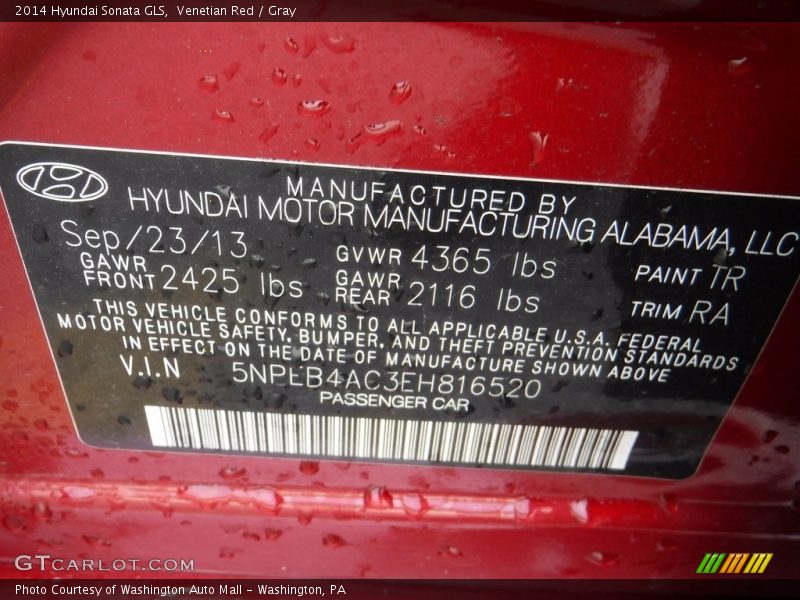Venetian Red / Gray 2014 Hyundai Sonata GLS