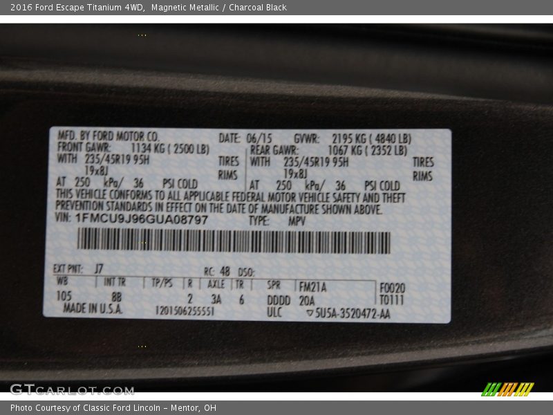 Magnetic Metallic / Charcoal Black 2016 Ford Escape Titanium 4WD