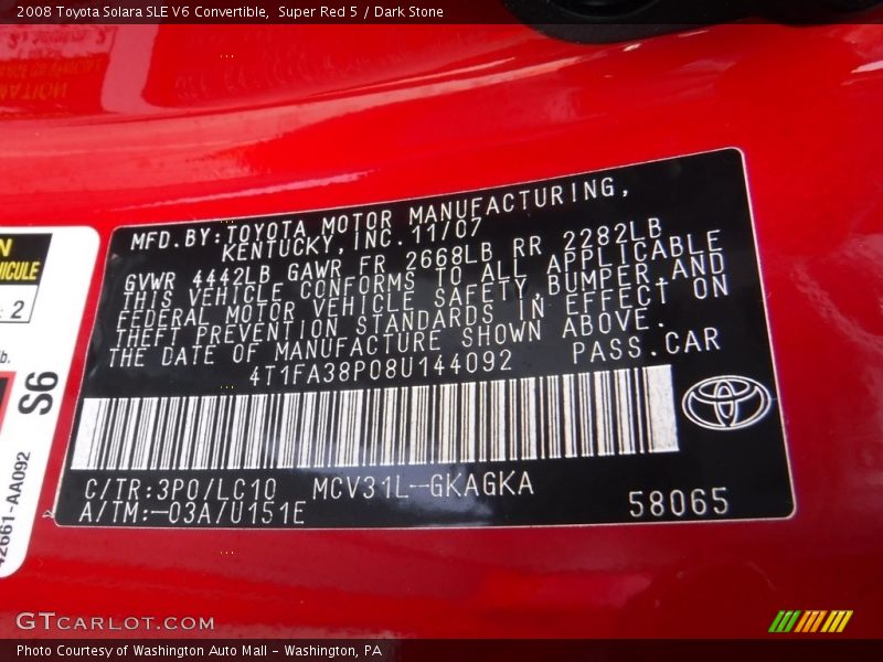 Super Red 5 / Dark Stone 2008 Toyota Solara SLE V6 Convertible