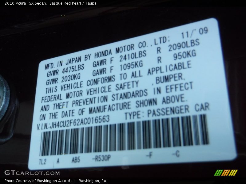 Basque Red Pearl / Taupe 2010 Acura TSX Sedan
