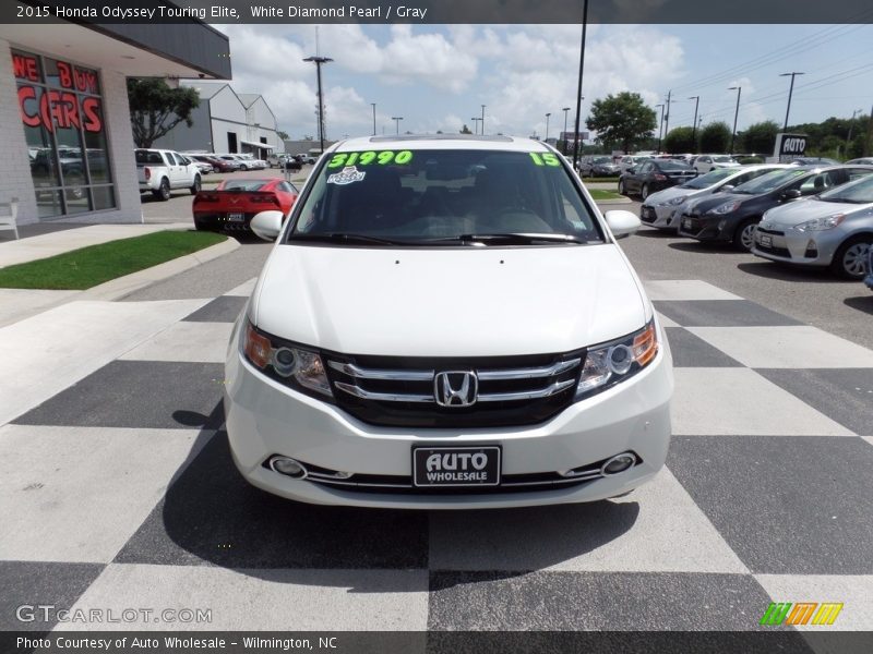 White Diamond Pearl / Gray 2015 Honda Odyssey Touring Elite
