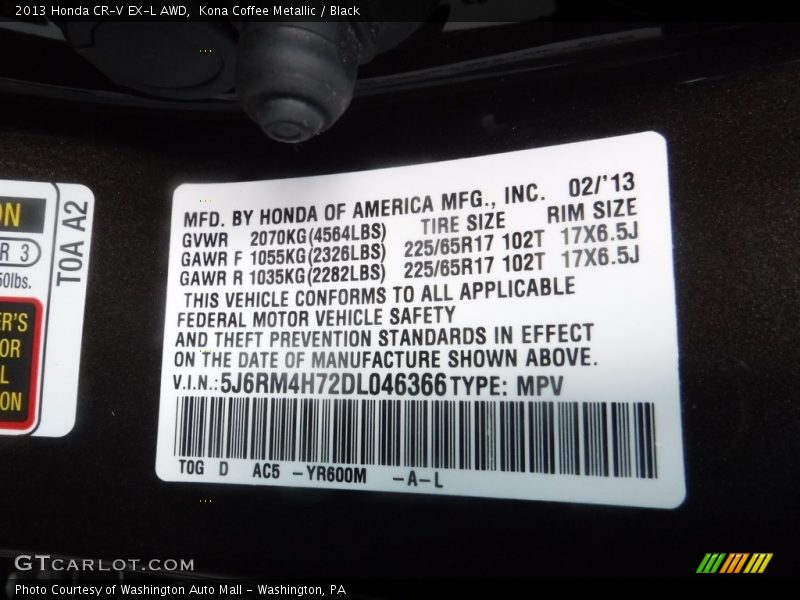 Kona Coffee Metallic / Black 2013 Honda CR-V EX-L AWD