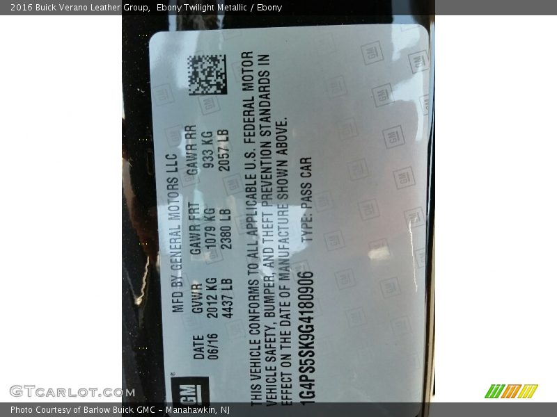 Ebony Twilight Metallic / Ebony 2016 Buick Verano Leather Group