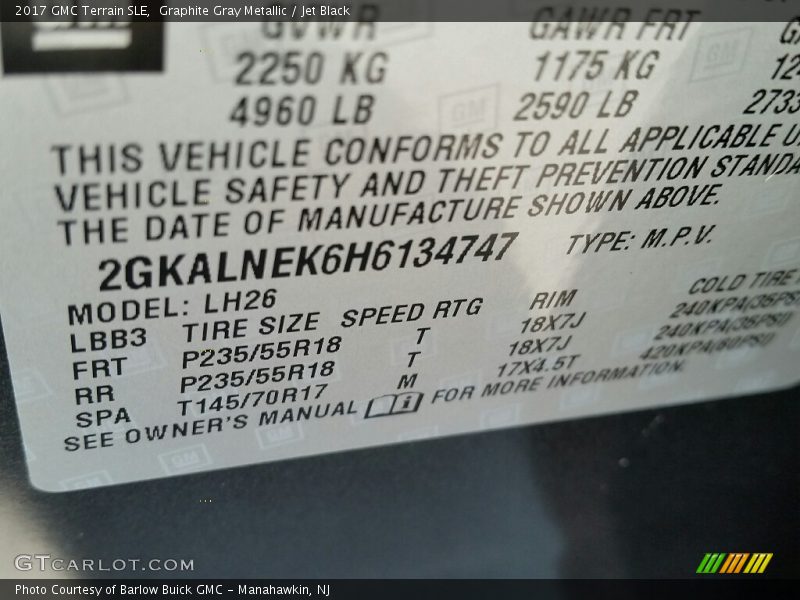 Graphite Gray Metallic / Jet Black 2017 GMC Terrain SLE