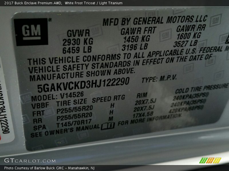 White Frost Tricoat / Light Titanium 2017 Buick Enclave Premium AWD
