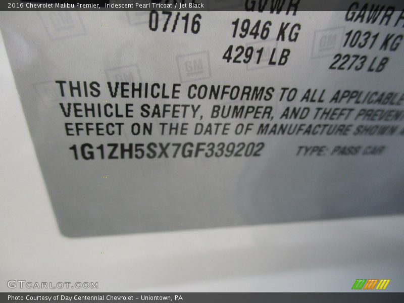 Iridescent Pearl Tricoat / Jet Black 2016 Chevrolet Malibu Premier