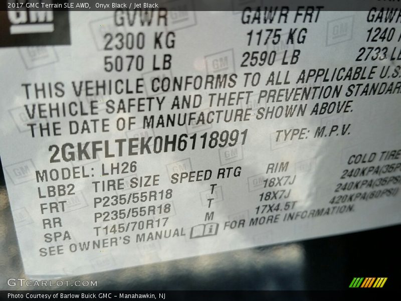 Onyx Black / Jet Black 2017 GMC Terrain SLE AWD