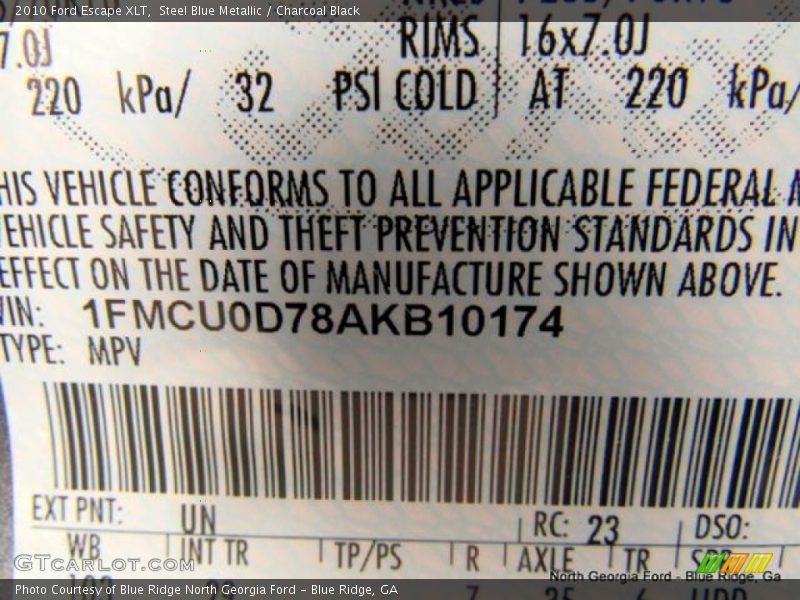 Steel Blue Metallic / Charcoal Black 2010 Ford Escape XLT
