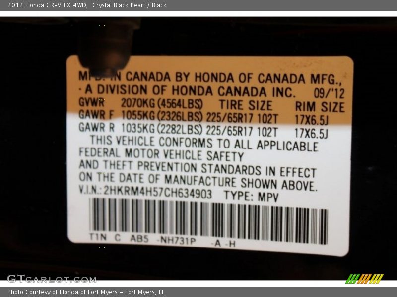 Crystal Black Pearl / Black 2012 Honda CR-V EX 4WD