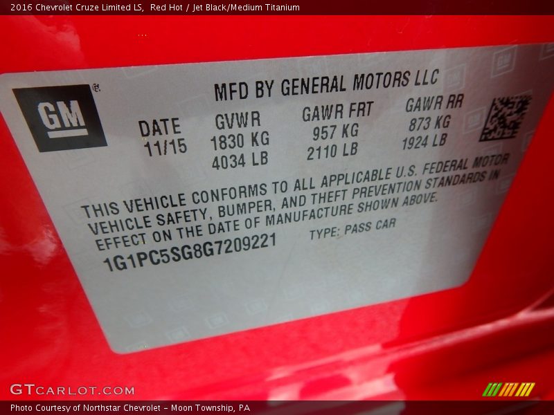 Red Hot / Jet Black/Medium Titanium 2016 Chevrolet Cruze Limited LS