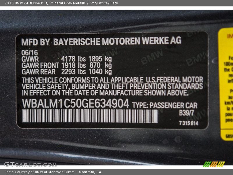 2016 Z4 sDrive35is Mineral Grey Metallic Color Code B39