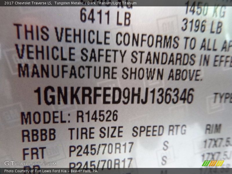Tungsten Metallic / Dark Titanium/Light Titanium 2017 Chevrolet Traverse LS