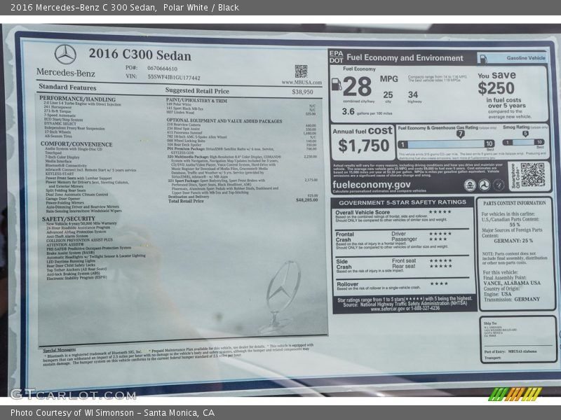 Polar White / Black 2016 Mercedes-Benz C 300 Sedan